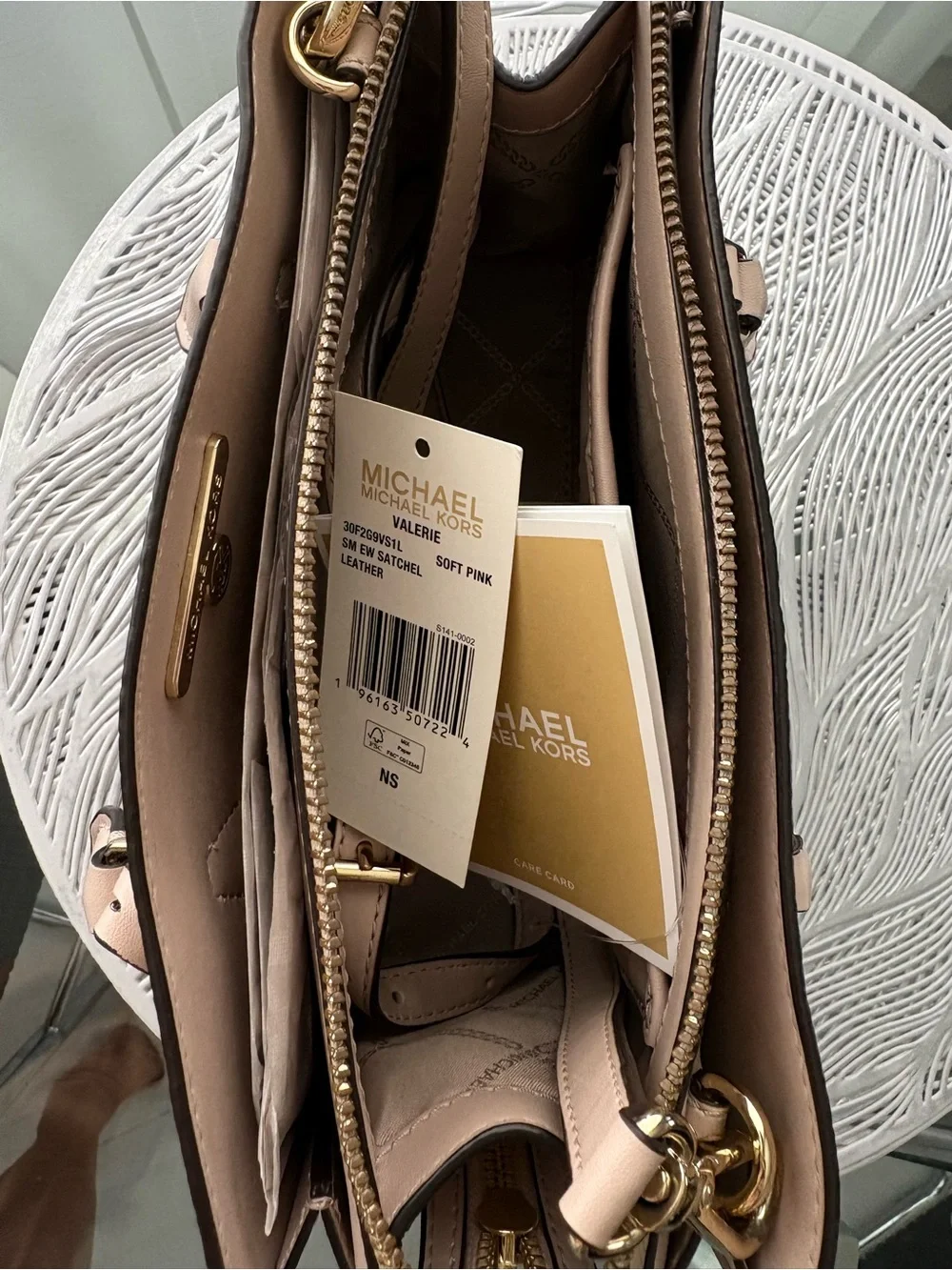 Michael Kors Pebbled Leather Satchel in Blush Pink with Gold Hardware